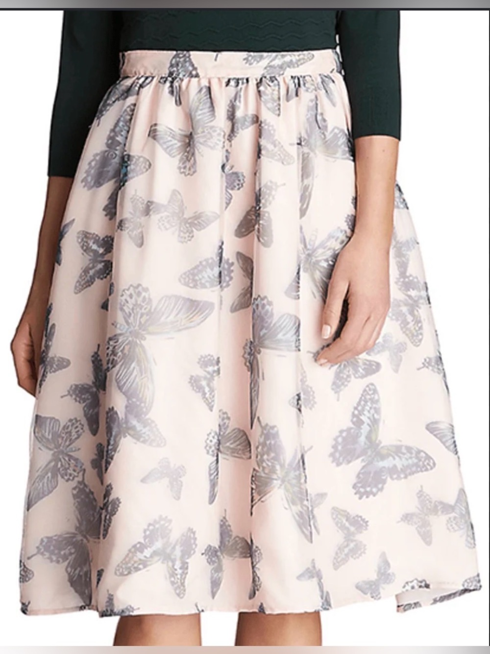 CeCe Pale Pink Circle Skirt with Gray Butterfly Print